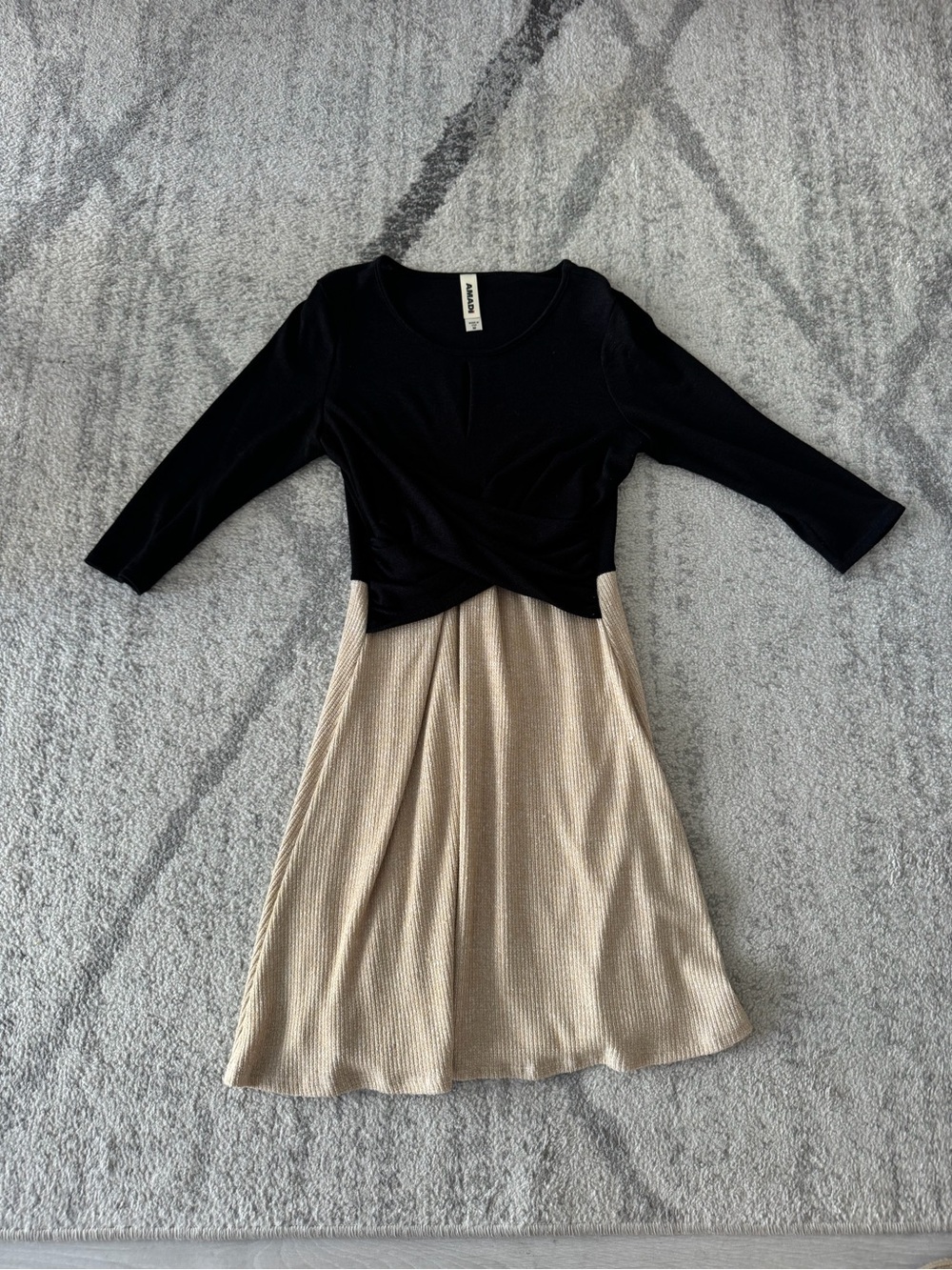 Black & Beige Two-Tone Long Sleeve Women's Dress by